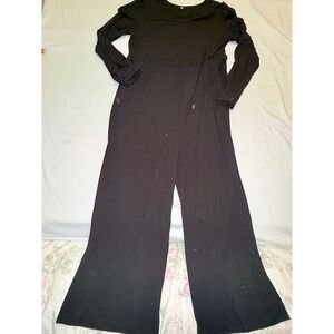 Unbranded Wide Leg Jumpsuit Womens Medium Black Good Ribbed Long Sleeve Pocket